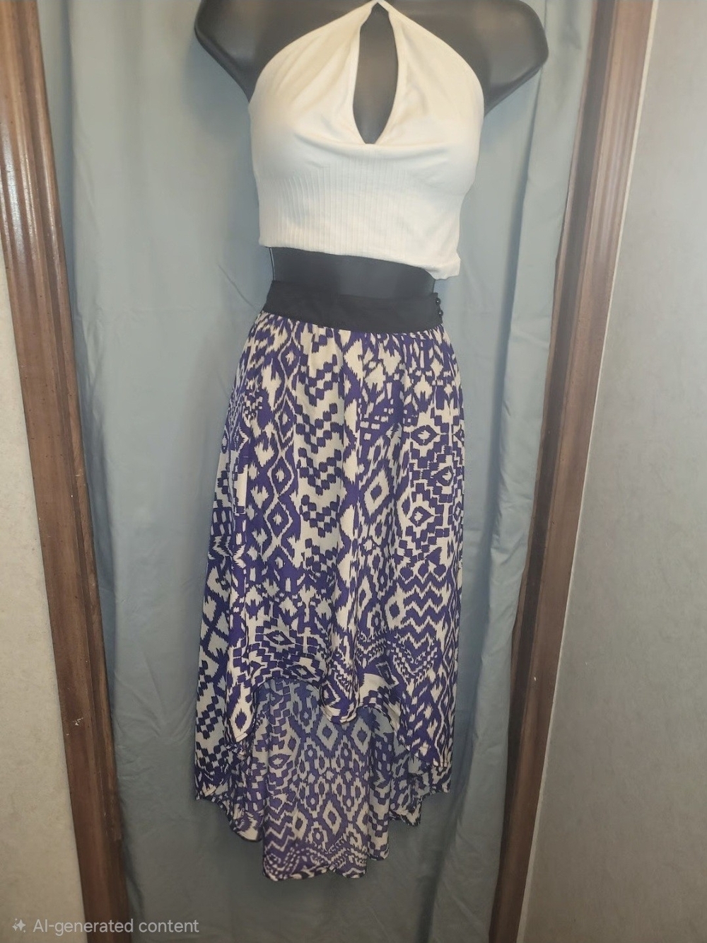 White & Purple Printed High-Low Maxi Skirt